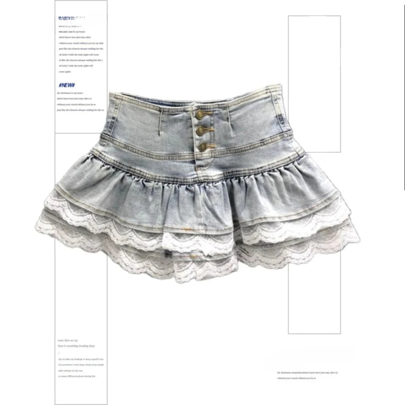 Women's Blue Black Riveted Belt Denim Skirt Y2K Harajuku High Street Fashion 90s Sexy A-line Mini Skirt Summer Clothing 2026 New