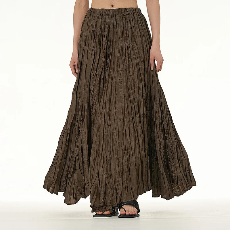Elegant Drape Crumpled Skirts Women Summer Elastic Waist Big-Hem Long Skirts Large Size Loose Umbrella Skirts Female Streetwear